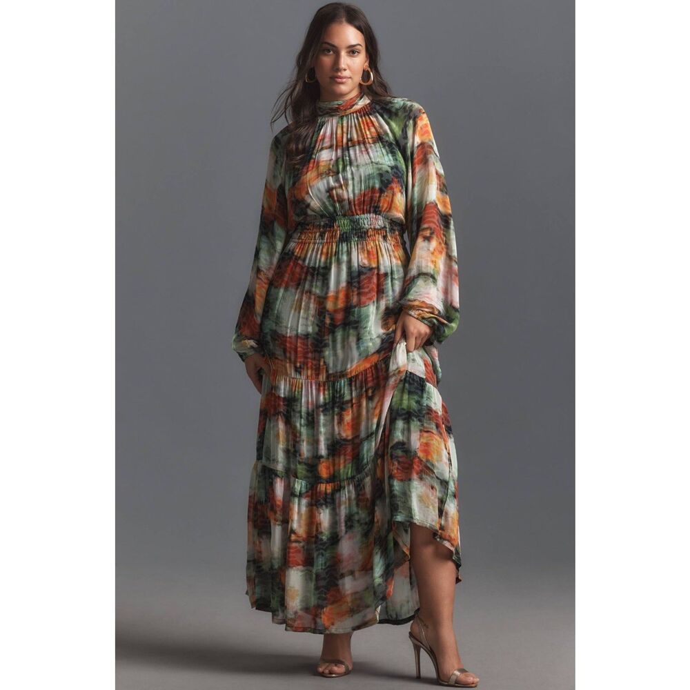 Anthropologie The Somerset Long-Sleeve Mock-Neck Chiffon Maxi Dress - Picture 5 of 11